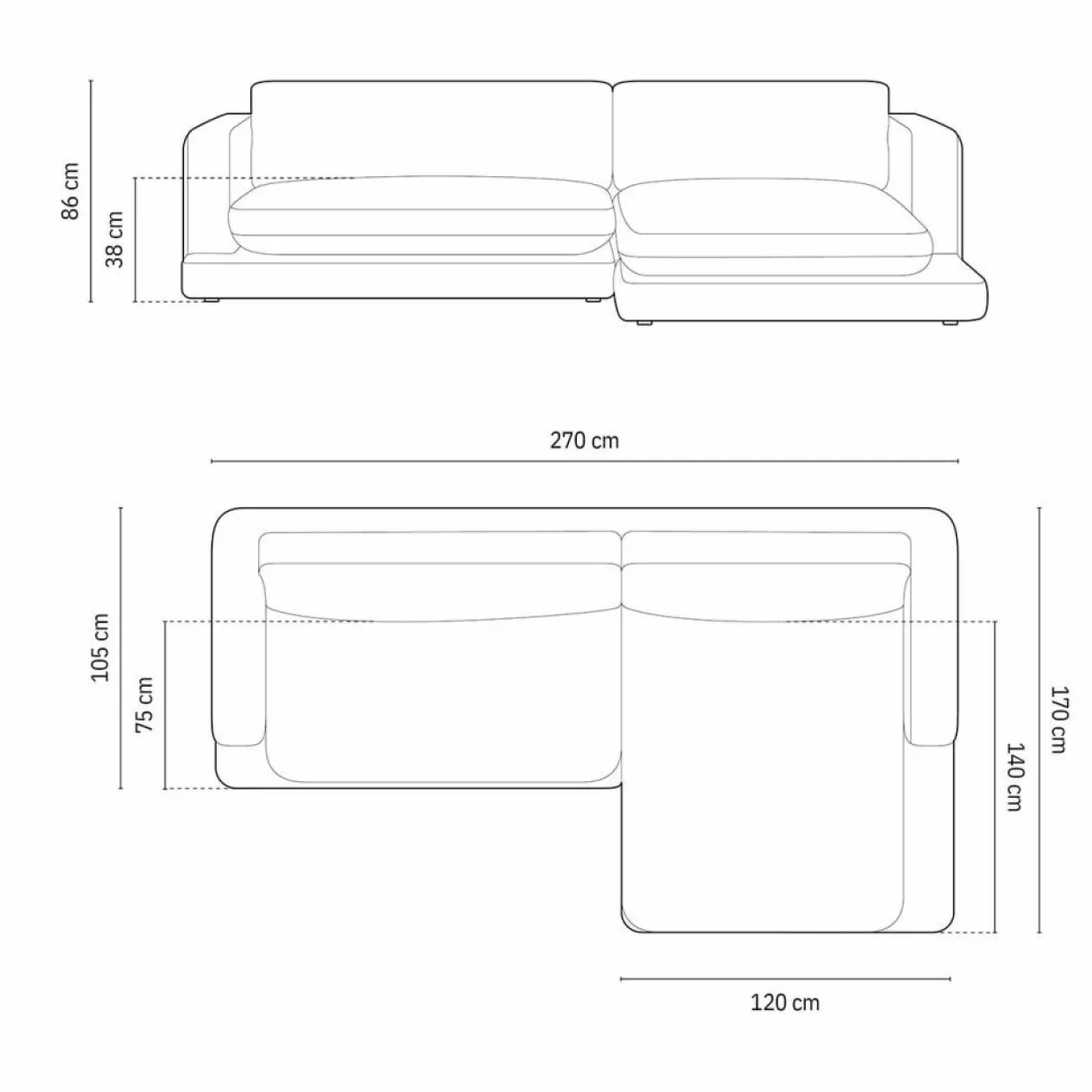 Canapé d'angle droit en Velours Daphne 4 Places Noir - 270x170x86 cm-Mazzini Sofas Outlet