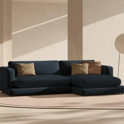 Canapé d'angle droit en Velours Daphne 4 Places Bleu Foncé - 270x170x86 cm-Mazzini Sofas Sale