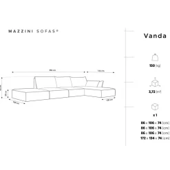 Mazzini Sofas Canapés^Canapé D'Angle Droit Vanda 5 Places 1 gris - 386x166x85 cm