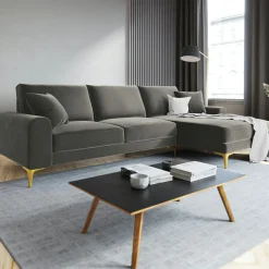 Mazzini Sofas Canapés^Canapé d'angle droit velours madara gris - 254x182x90 cm