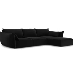 Canapé d'angle droit Velours Vanda 4 Places noir - 300x166x85 cm-Mazzini Sofas Sale