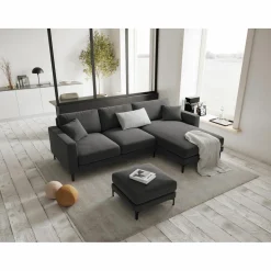 Canapé d'angle Droit Velours Venus 4 Places gris - 248x160x90 cm-Mazzini Sofas Clearance