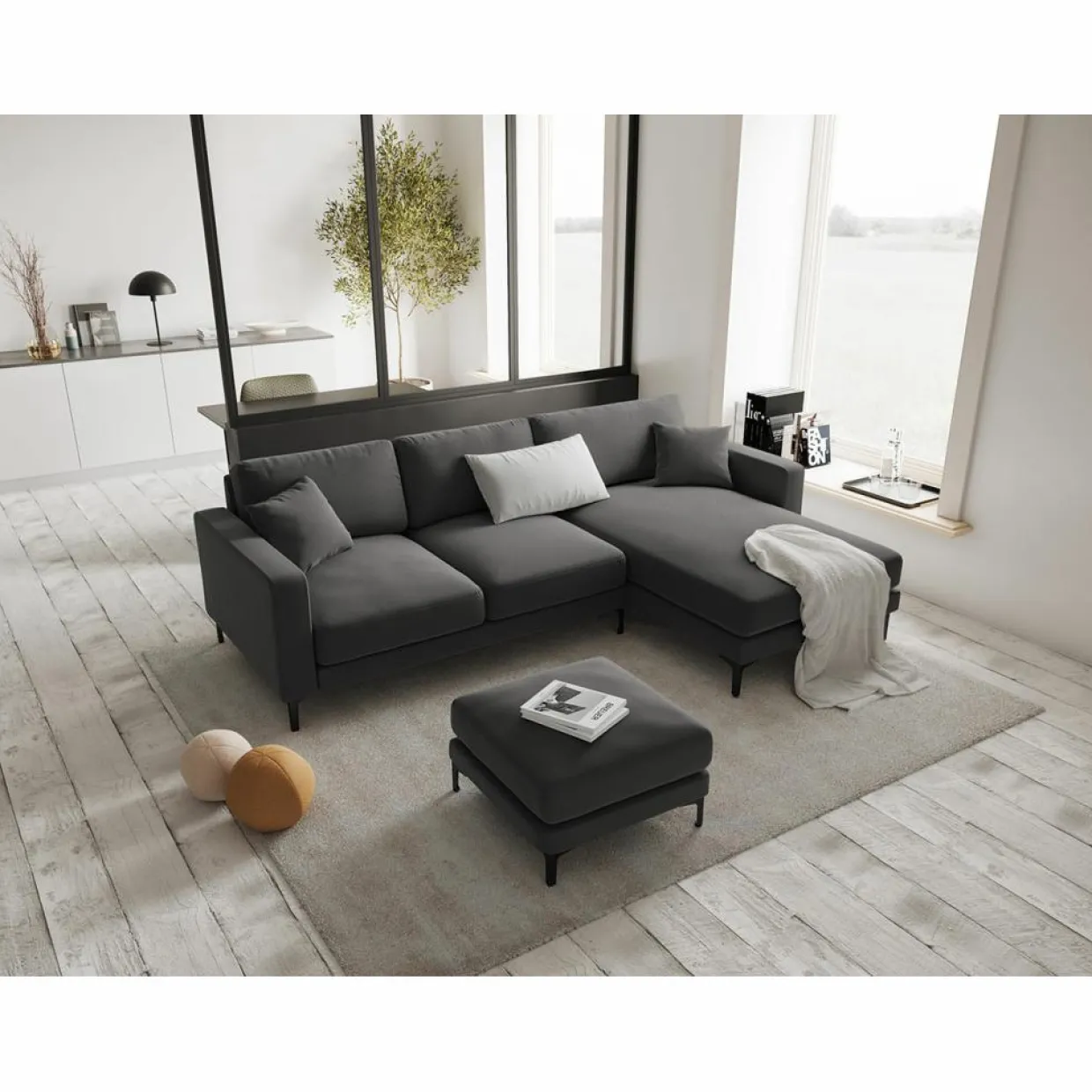Canapé d'angle Droit Velours Venus 4 Places gris - 248x160x90 cm-Mazzini Sofas Clearance