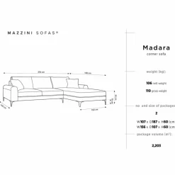 Mazzini Sofas Canapés^Canapé d'angle droit velours madara bleu roi - 254x182x90 cm