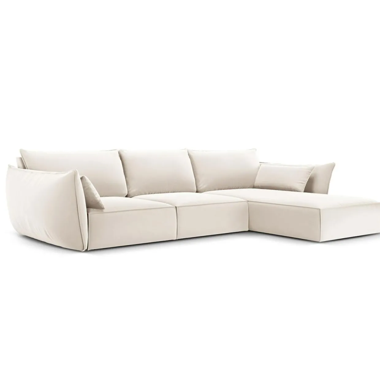 Mazzini Sofas Canapés^Canapé d'angle droit Velours Vanda 4 Places beige clair - 300x166x85 cm