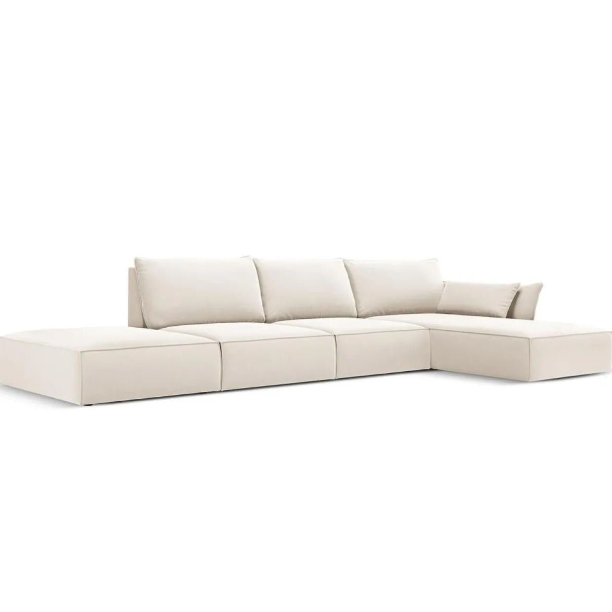 Canapé d'angle droit Velours Vanda 5 Places beige clair - 386x166x85 cm-Mazzini Sofas Hot