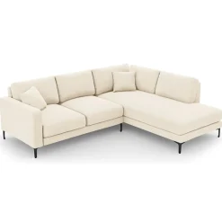 Canapé d'angle Droit Velours Venus 5 Places beige clair - 254x185x90 cm-Mazzini Sofas