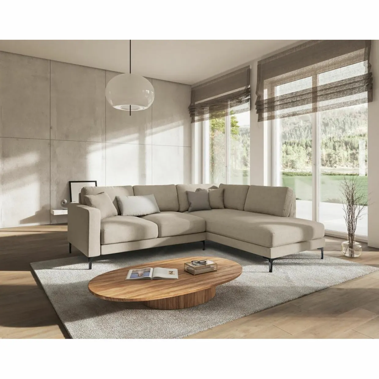 Mazzini Sofas Canapés^Canapé d'angle Droit Venus 4 Places beige - 248x160x90 cm