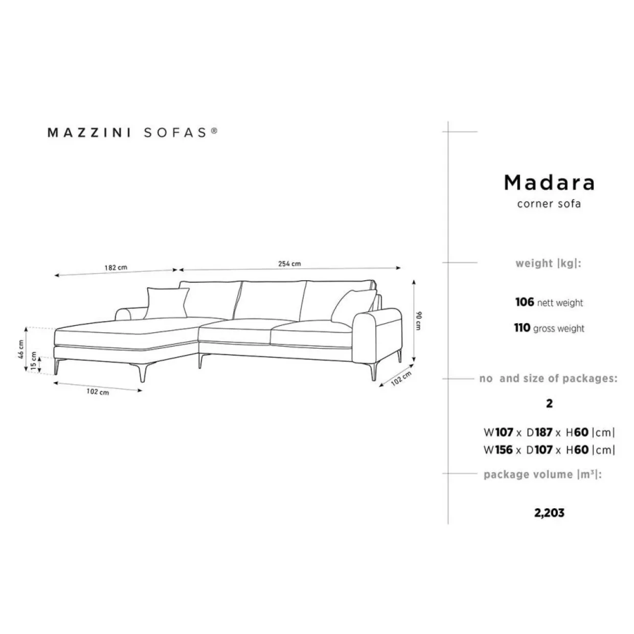 Mazzini Sofas Canapés^Canapé d'angle gauche 5 places Madara beige - 254x182x90 cm
