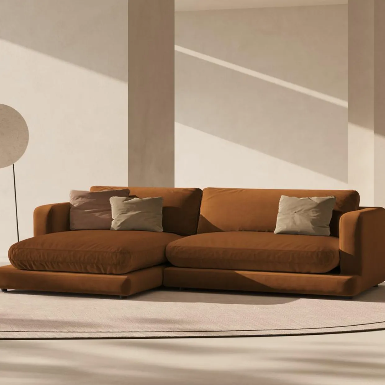 Mazzini Sofas Canapés^Canapé d'angle Gauche en Velours Daphne 4 Places Terracotta - 270x170x86 cm