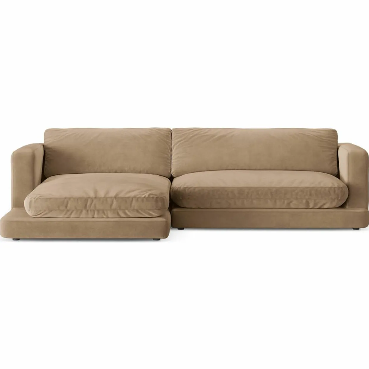 Canapé d'angle Gauche en Velours Daphne 4 Places Beige Foncé - 270x170x86 cm-Mazzini Sofas Outlet