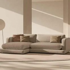 Canapé d'angle Gauche en Velours Daphne 4 Places Beige Foncé - 270x170x86 cm-Mazzini Sofas Outlet