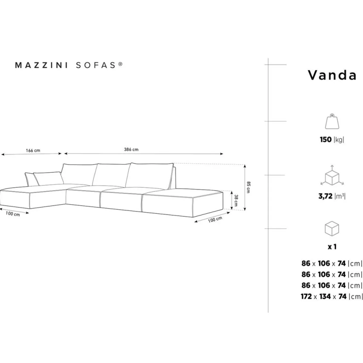 Mazzini Sofas Canapés^Canapé D'Angle Gauche Vanda 5 Places 1 vert bouteille - 386x166x85 cm