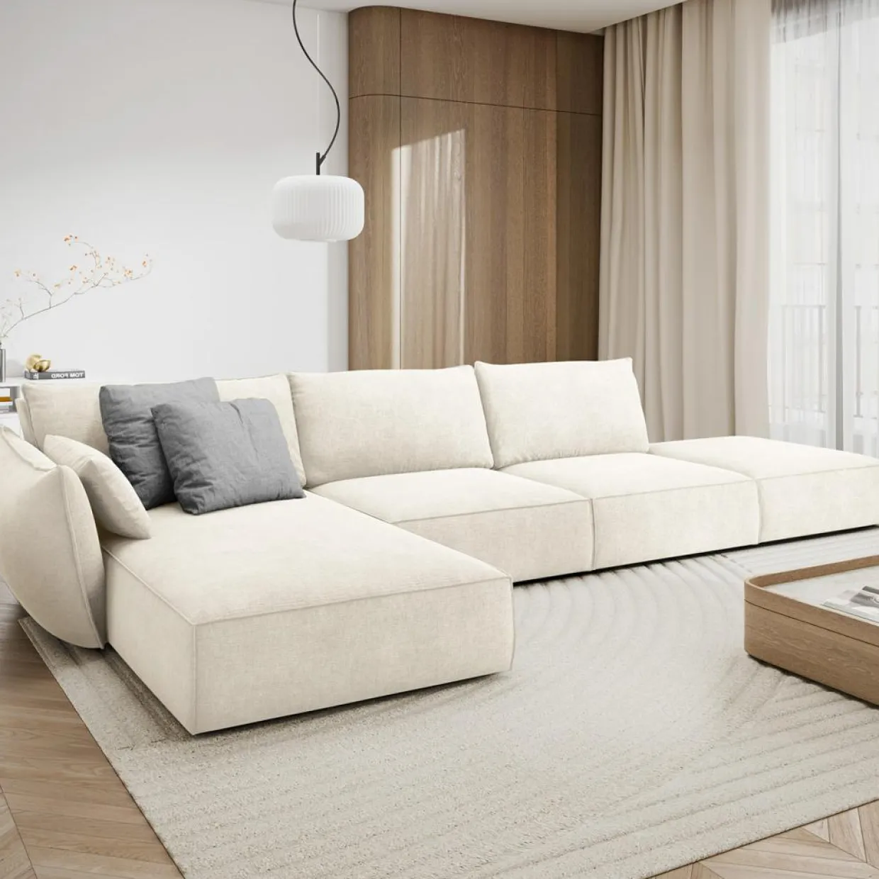 Mazzini Sofas Canapés^Canapé D'Angle Gauche Vanda 5 Places 1 beige clair - 386x166x85 cm