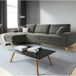Canapé d'angle gauche velours madara gris - 254x182x90 cm-Mazzini Sofas