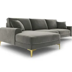 Canapé d'angle gauche velours madara gris - 254x182x90 cm-Mazzini Sofas