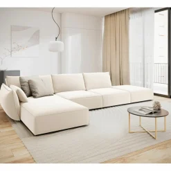 Mazzini Sofas Canapés^Canapé d'angle gauche Velours Vanda 5 Places beige clair - 386x166x85 cm