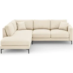 Mazzini Sofas Canapés^Canapé d'angle Gauche Velours Venus 5 Places beige clair - 254x185x90 cm