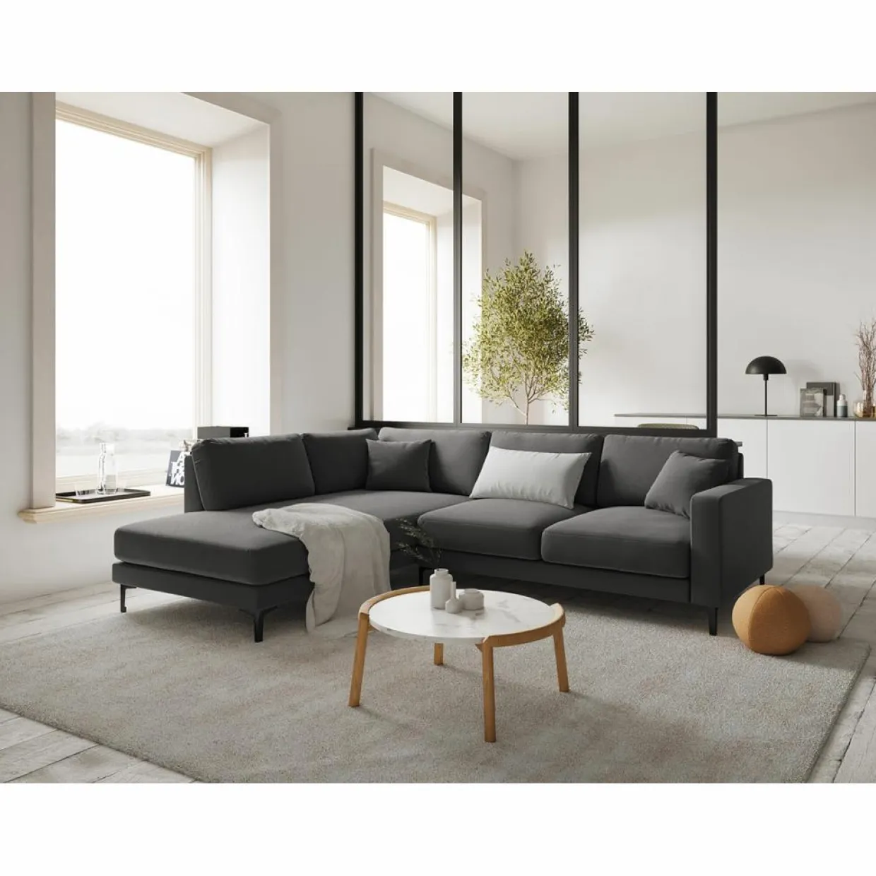 Canapé d'angle Gauche Velours Venus 5 Places gris - 254x185x90 cm-Mazzini Sofas New