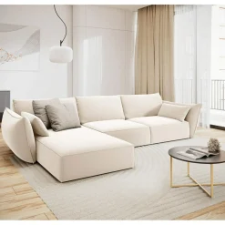 Canapé d'angle gauche Velours Vanda 4 Places beige clair - 300x166x85 cm-Mazzini Sofas New
