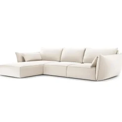 Canapé d'angle gauche Velours Vanda 4 Places beige clair - 300x166x85 cm-Mazzini Sofas New