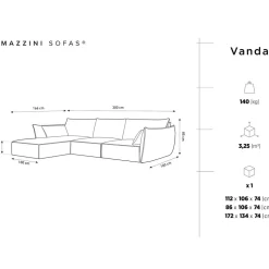 Mazzini Sofas Canapés^Canapé d'angle gauche Velours Vanda 4 Places noir - 300x166x85 cm
