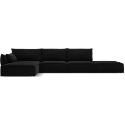 Mazzini Sofas Canapés^Canapé d'angle gauche Velours Vanda 5 Places noir - 386x166x85 cm