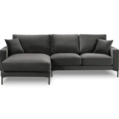Canapé d'angle Gauche Velours Venus 4 Places gris - 248x160x90 cm-Mazzini Sofas New