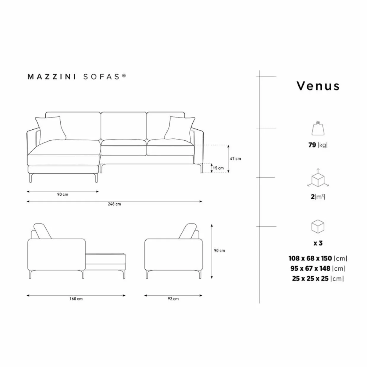 Canapé d'angle Gauche Venus 4 Places beige - 248x160x90 cm-Mazzini Sofas Best