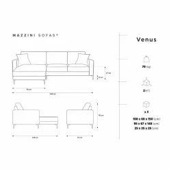 Mazzini Sofas Canapés^Canapé d'angle Gauche Venus 4 Places gris foncé - 248x160x90 cm