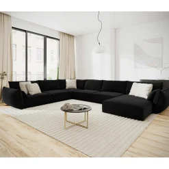 Mazzini Sofas Canapés^Canapé d'angle Panoramique gauche Velours Vanda 8 Places noir - 384x284x85 cm