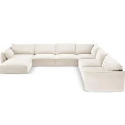 Canapé d'angle Panoramique droit Velours Vanda 8 Places beige clair - 384x284x85 cm-Mazzini Sofas Clearance