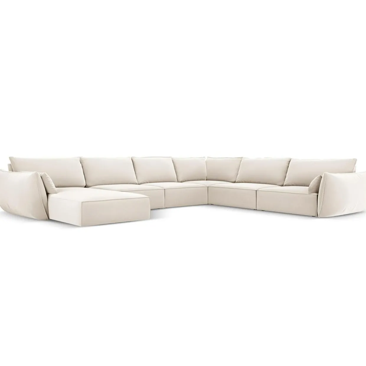Canapé d'angle Panoramique droit Velours Vanda 8 Places beige clair - 384x284x85 cm-Mazzini Sofas Clearance