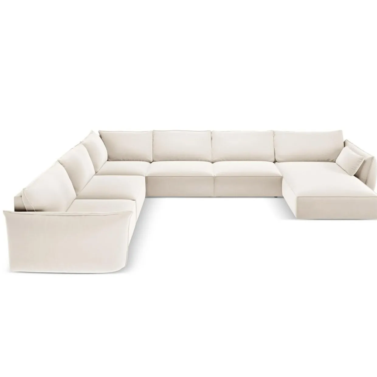 Canapé d'angle Panoramique gauche Velours Vanda 8 Places beige clair - 384x284x85 cm-Mazzini Sofas