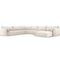 Canapé d'angle Panoramique gauche Velours Vanda 8 Places beige clair - 384x284x85 cm-Mazzini Sofas