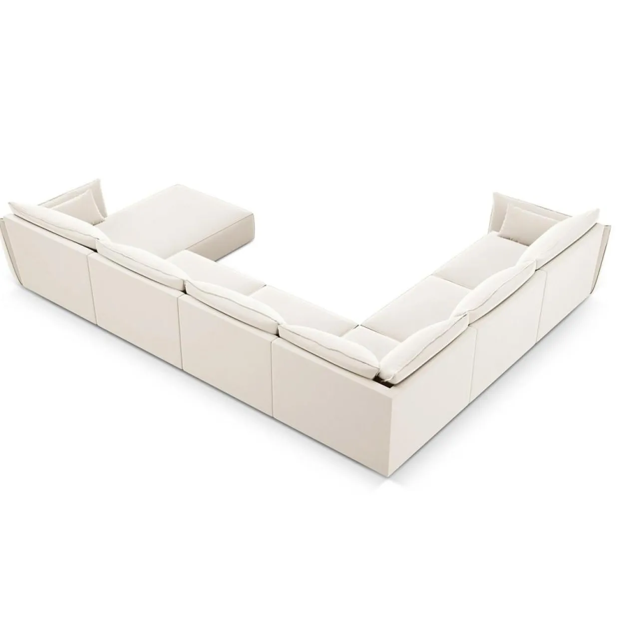 Canapé d'angle Panoramique gauche Velours Vanda 8 Places beige clair - 384x284x85 cm-Mazzini Sofas