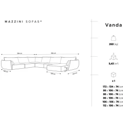Canapé d'angle Panoramique gauche Velours Vanda 8 Places beige clair - 384x284x85 cm-Mazzini Sofas