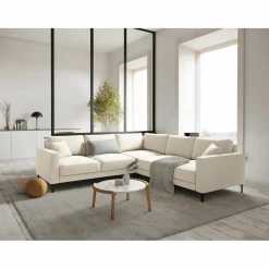 Mazzini Sofas Canapés^Canapé d'angle Symétrique En Velours Venus 5 Places beige clair - 250x238x90 cm