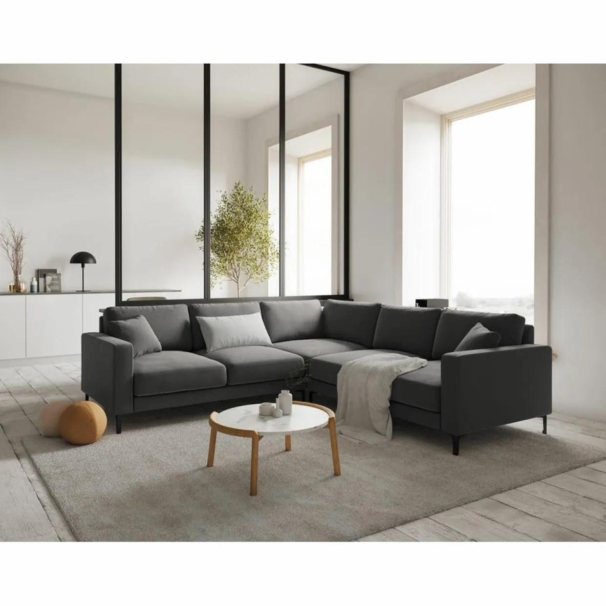 Canapé d'angle Symétrique En Velours Venus 5 Places gris - 250x238x90 cm-Mazzini Sofas Clearance