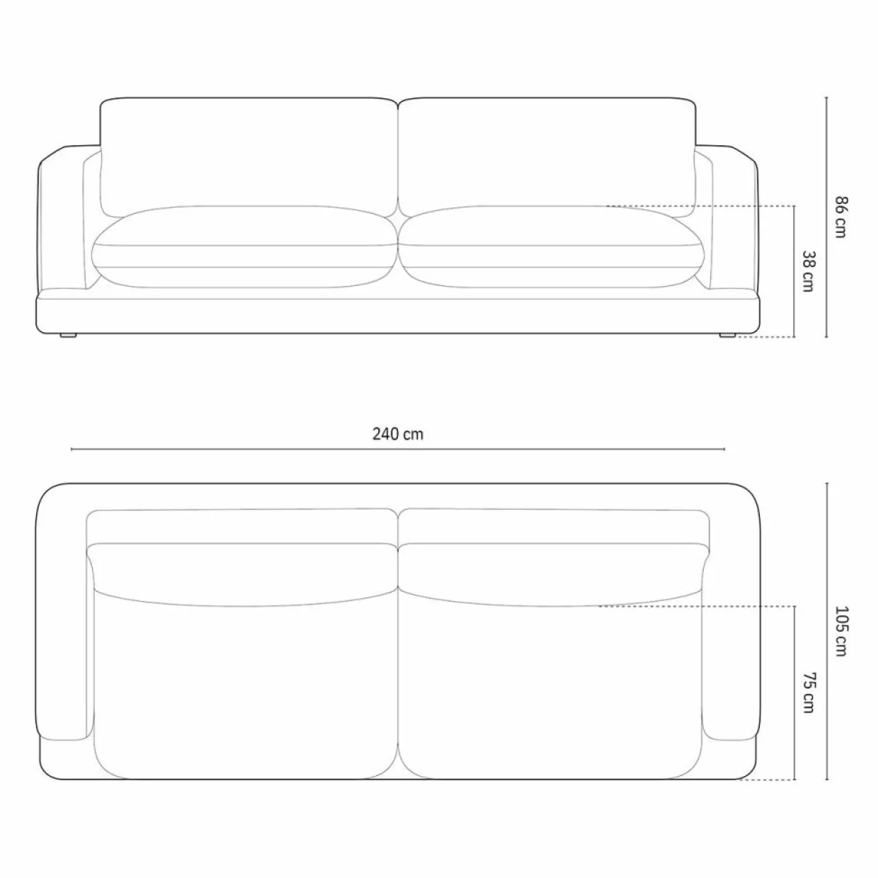 Mazzini Sofas Canapés^Canapé Daphne 4 Places Gris chaud - 240x105x86 cm