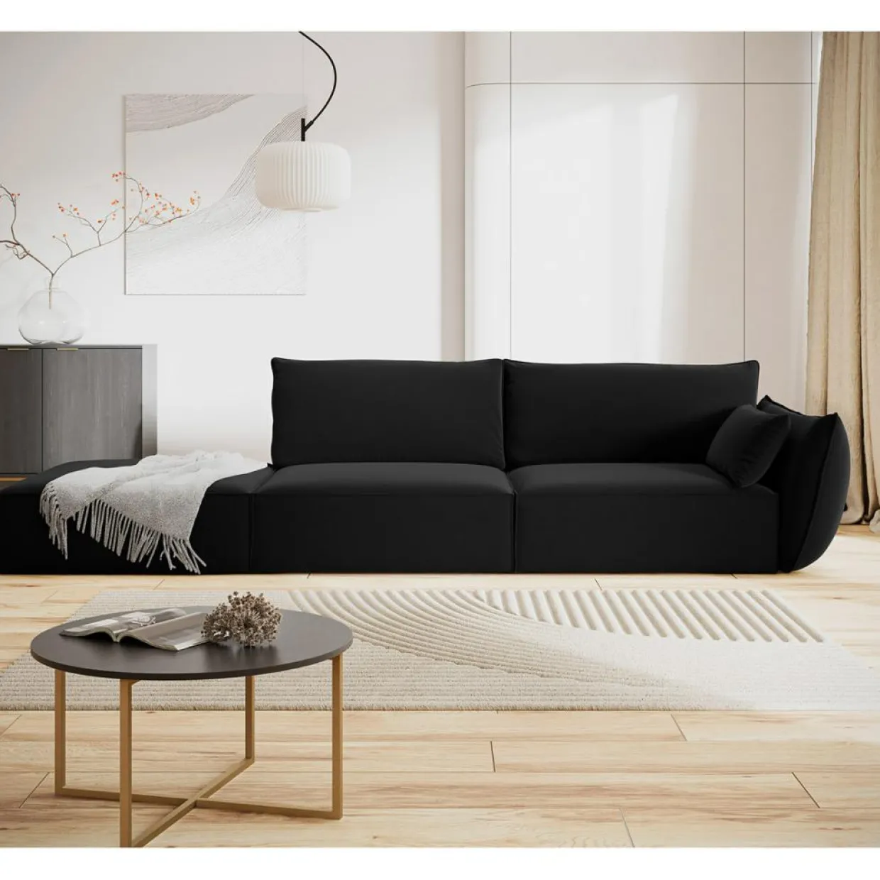 Mazzini Sofas Canapés^Canapé droit Velours Vanda 4 Places noir - 286x100x85 cm
