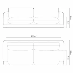 Canapé en Velours Daphne 4 Places Noir - 240x105x86 cm-Mazzini Sofas