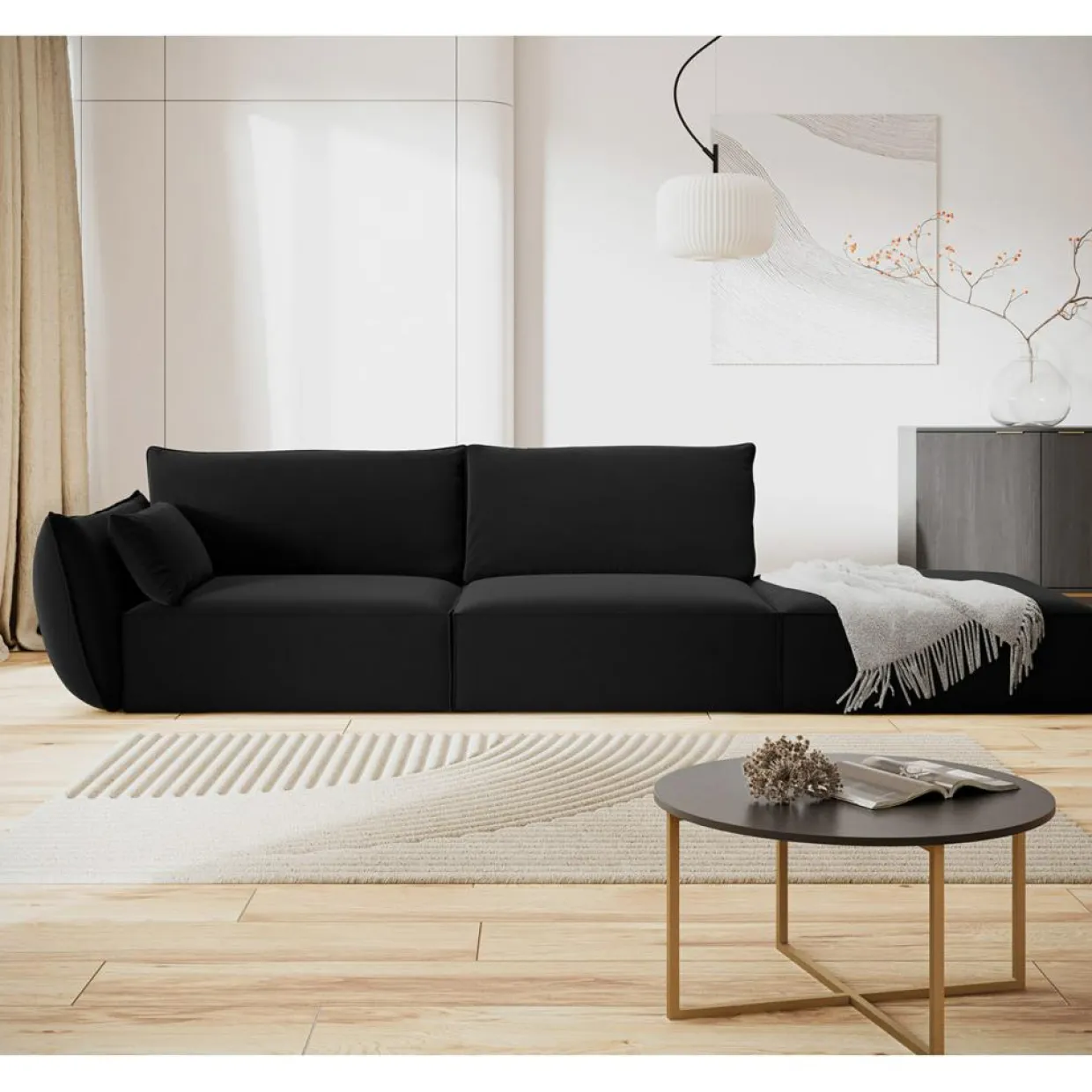 Mazzini Sofas Canapés^Canapé gauche Velours Vanda 4 Places noir - 286x100x85 cm
