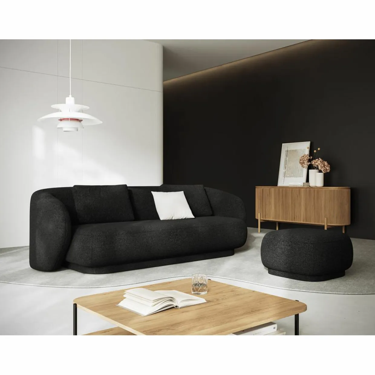 Canapé Linden 3 Chenille Places noir - 204x102x72 cm-Mazzini Sofas Sale