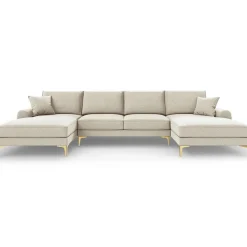 Canapé Panoramique 6 places Madara beige clair - 334x182x90 cm-Mazzini Sofas Outlet