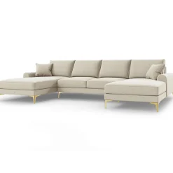 Canapé Panoramique 6 places Madara beige clair - 334x182x90 cm-Mazzini Sofas Outlet