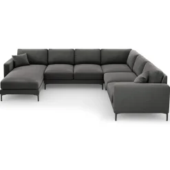Canapé Panoramique droit Velours Venus 6 Places gris - 326x236x90 cm-Mazzini Sofas Discount
