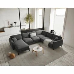 Canapé Panoramique droit Velours Venus 6 Places gris - 326x236x90 cm-Mazzini Sofas Discount