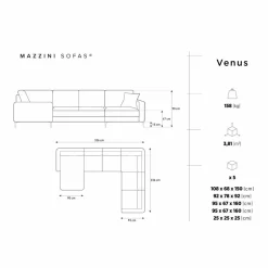 Canapé Panoramique droit Velours Venus 6 Places gris - 326x236x90 cm-Mazzini Sofas Discount
