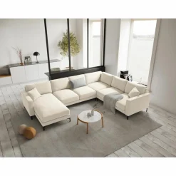 Canapé Panoramique droit Velours Venus 6 Places beige clair - 326x236x90 cm-Mazzini Sofas Discount